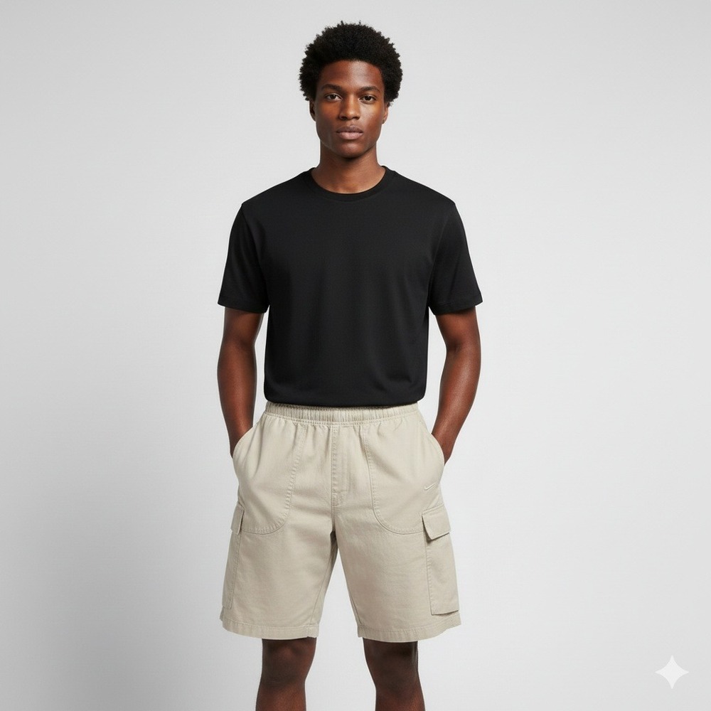 Nike Men's Y2K Cargo‎ Shorts Khaki Elastic Waist Drawstring Size M